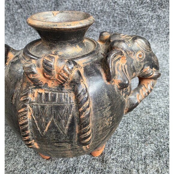 Elephant-Themed Black Terracotta Decorative Pot Made In Thailand - Picture 8 of 9